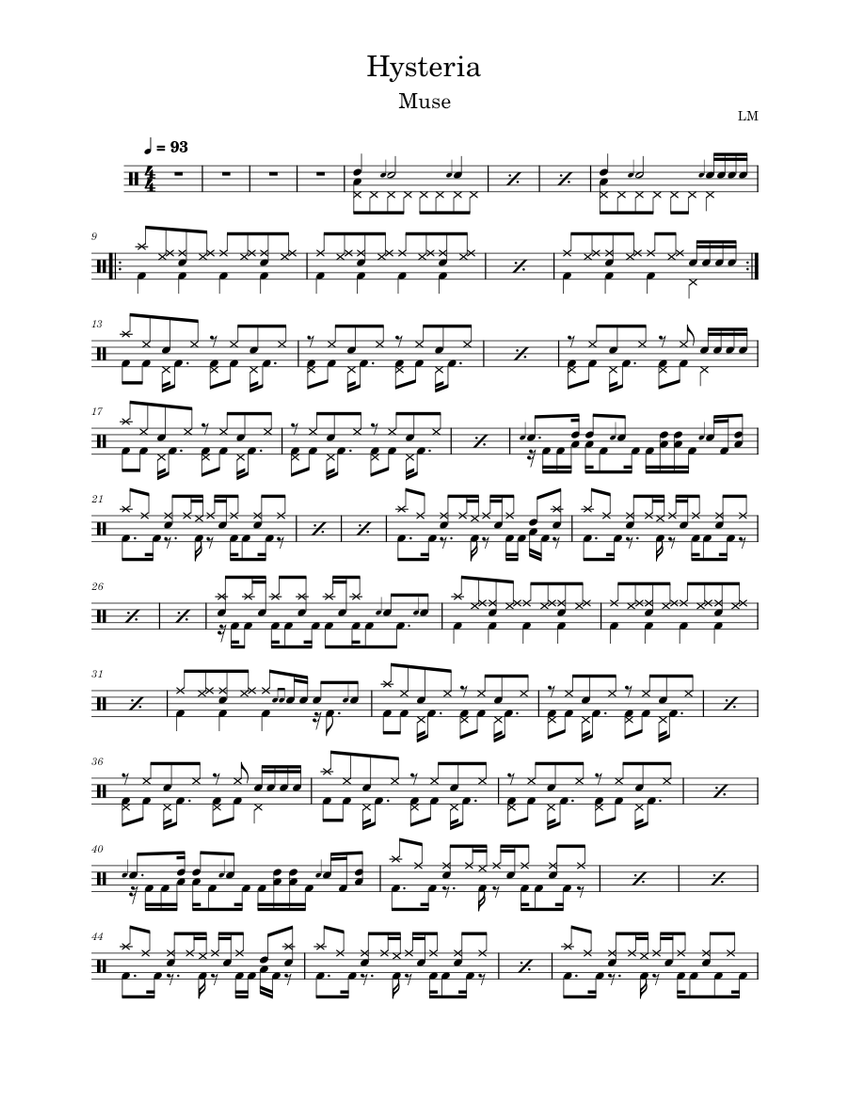 Hysteria LM Muse Sheet music for Drum Group (Drum Corps (Modern