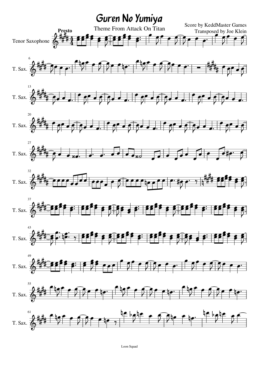 Guren No Yumiya Sheet Music for Saxophone tenor (Solo) | MuseScore.com
