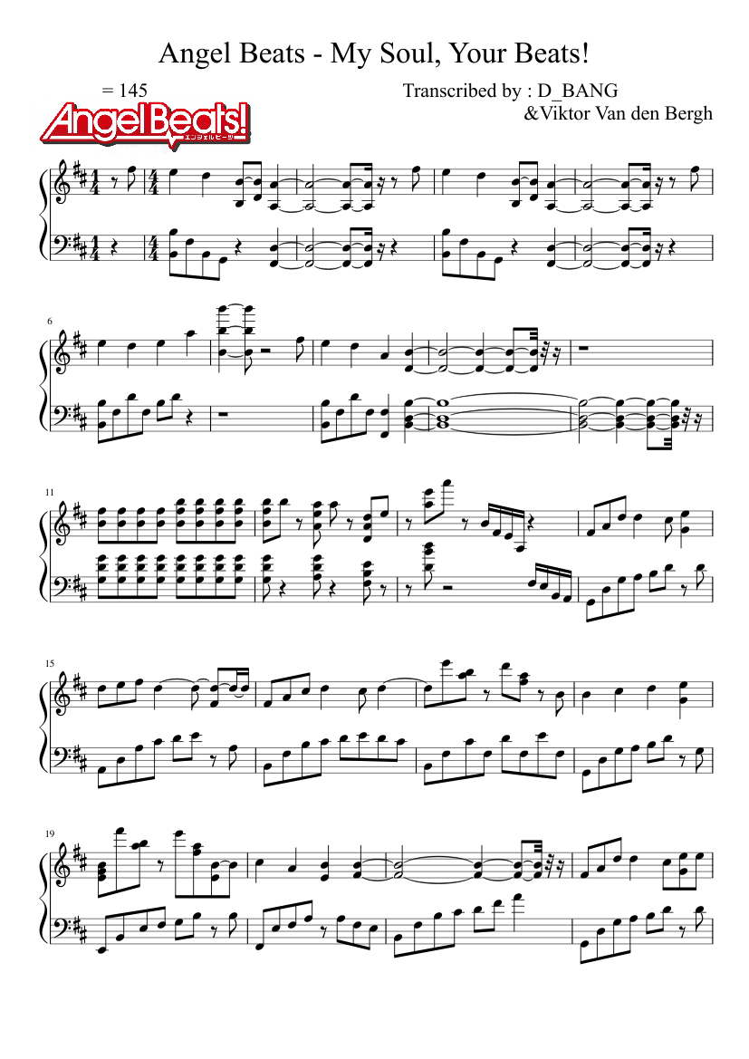 Angel Beats - My Soul, Your Beats! (Full) Sheet music for Piano (Solo) |  Musescore.com