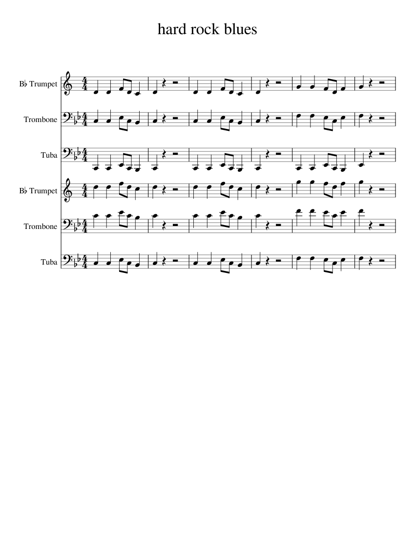 hard rock blues Sheet music for Trombone, Tuba, Trumpet in bflat