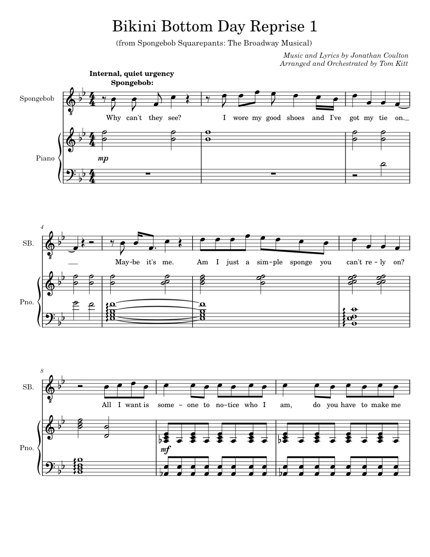 Bikini Bottom Day Reprise 1 Sheet music for Piano, Tenor (Piano-Voice) |  Musescore.com