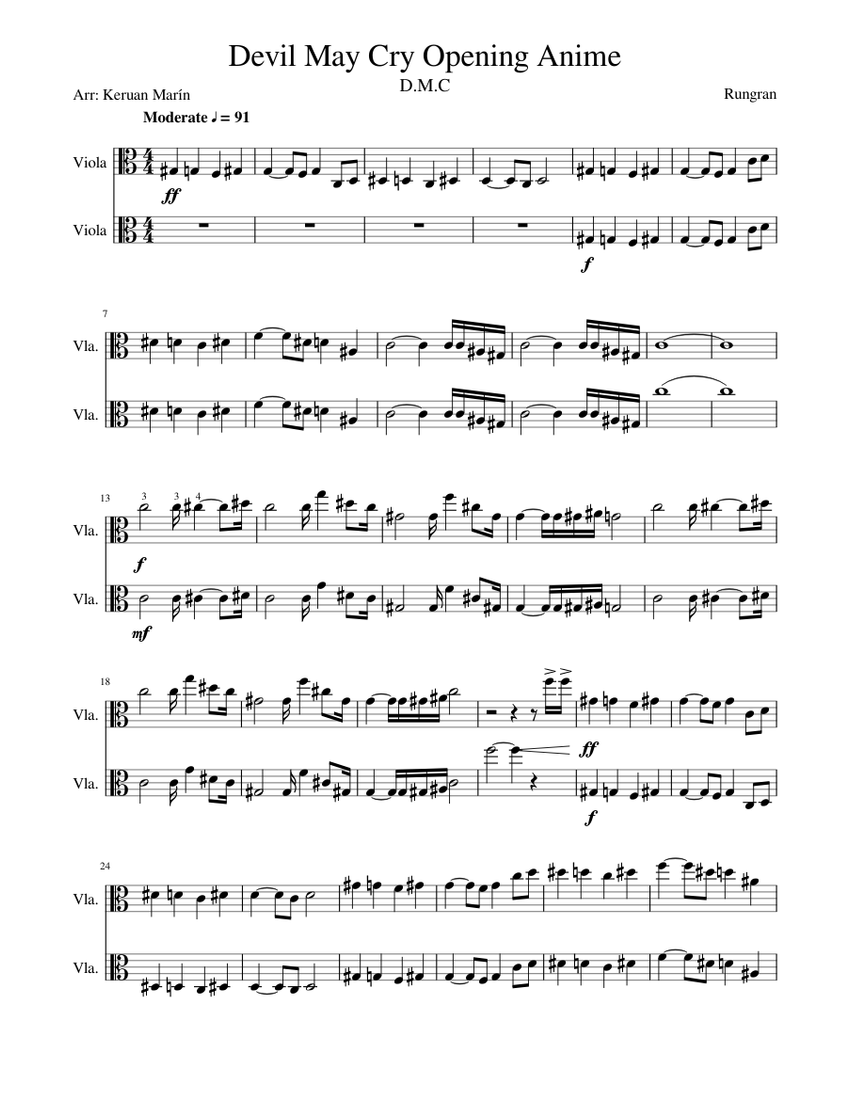 Devil May Cry Opening Anime Sheet music for Viola (String Duet) |  Musescore.com