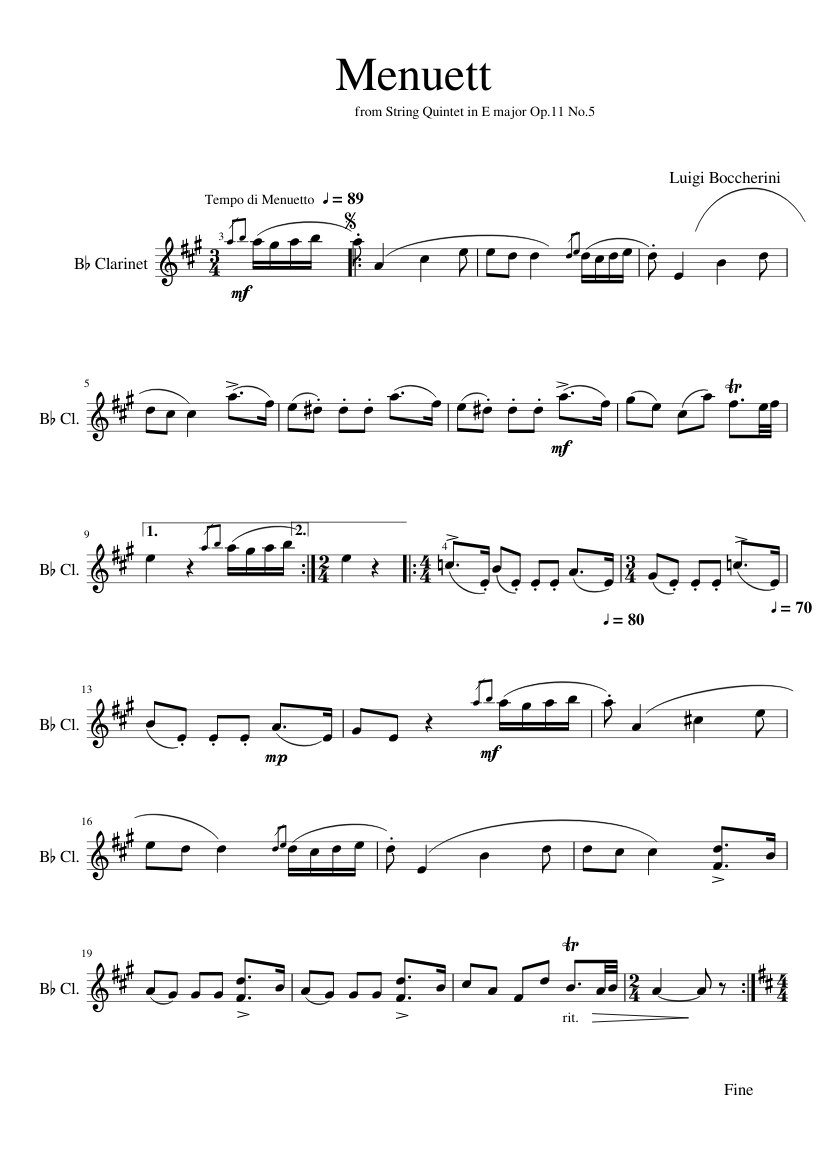 Menuett - Luigi Boccherini clarinet
