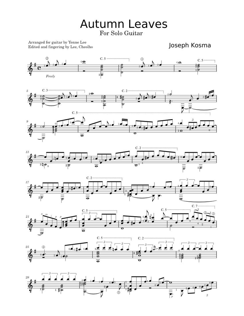 Autumn Leaves Sheet music for Guitar (Solo) | Musescore.com