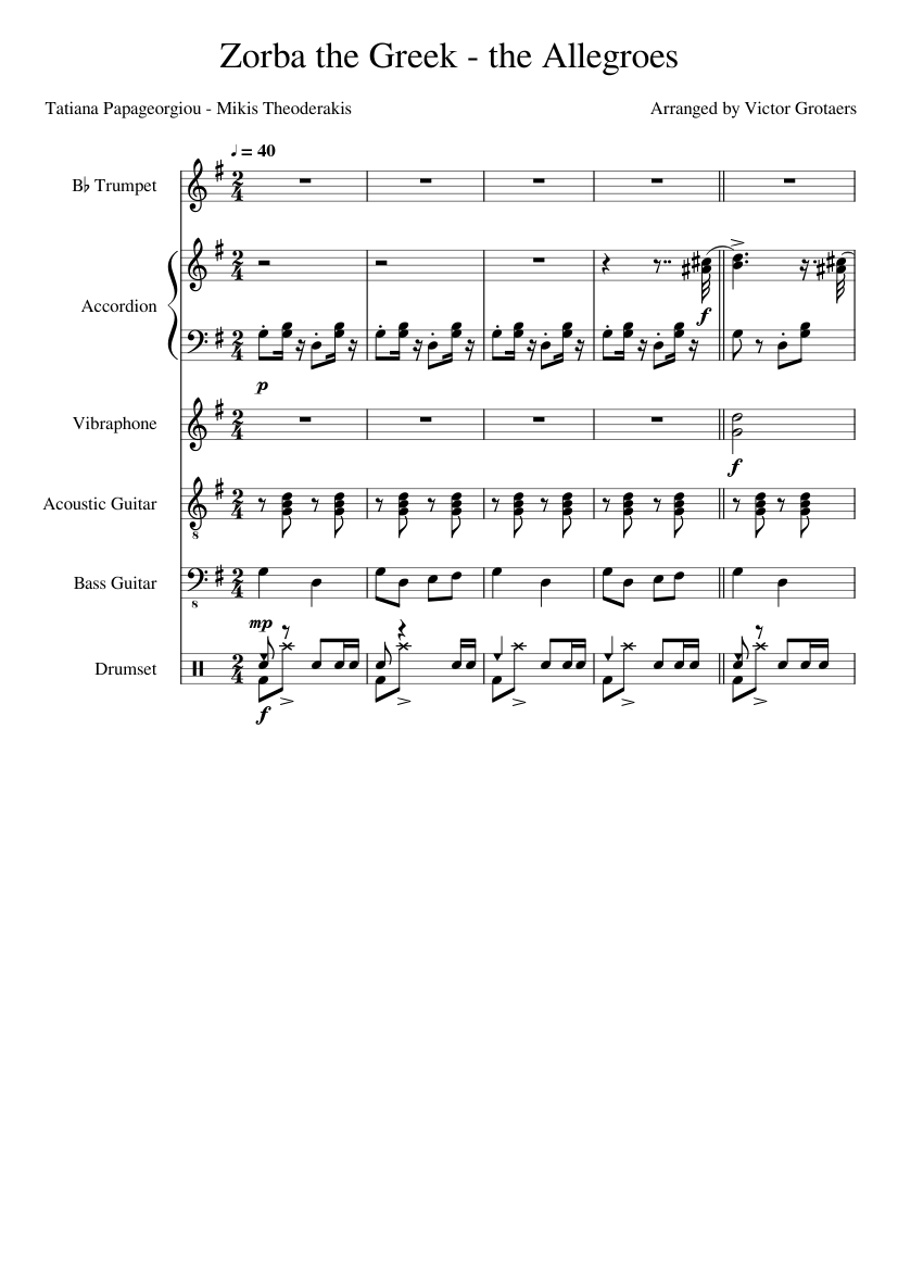 Zorba the Greek the Allegroes Sheet music for Accordion, Trumpet in b
