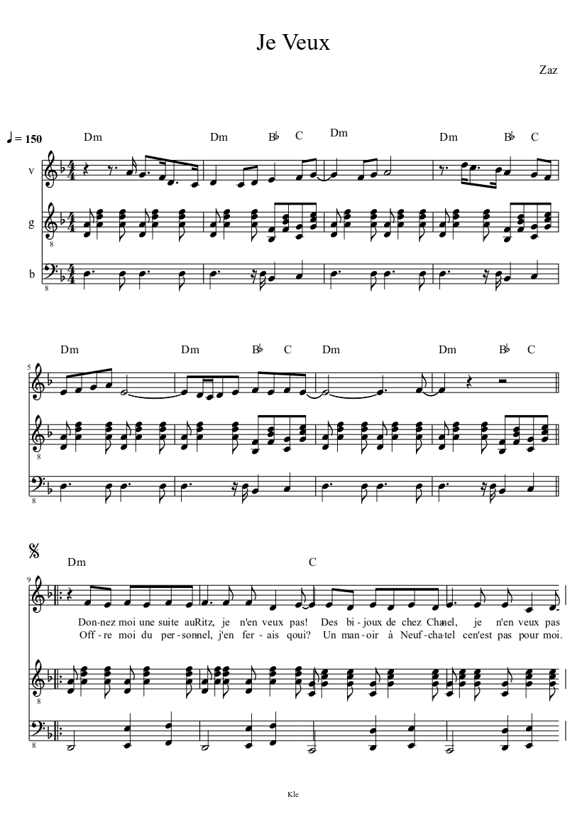 Je Veux Sheet music for Guitar, Bass guitar, Trumpet in c (Mixed Trio) |  Musescore.com