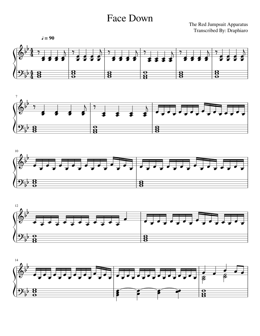 Face Down - The Red Jumpsuit Apparatus Sheet music for Piano (Solo) |  Musescore.com
