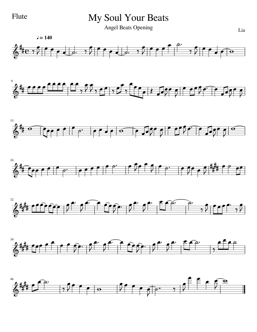 My Soul Your Beats, Angel Beats Sheet music for Flute (Solo) | Musescore.com
