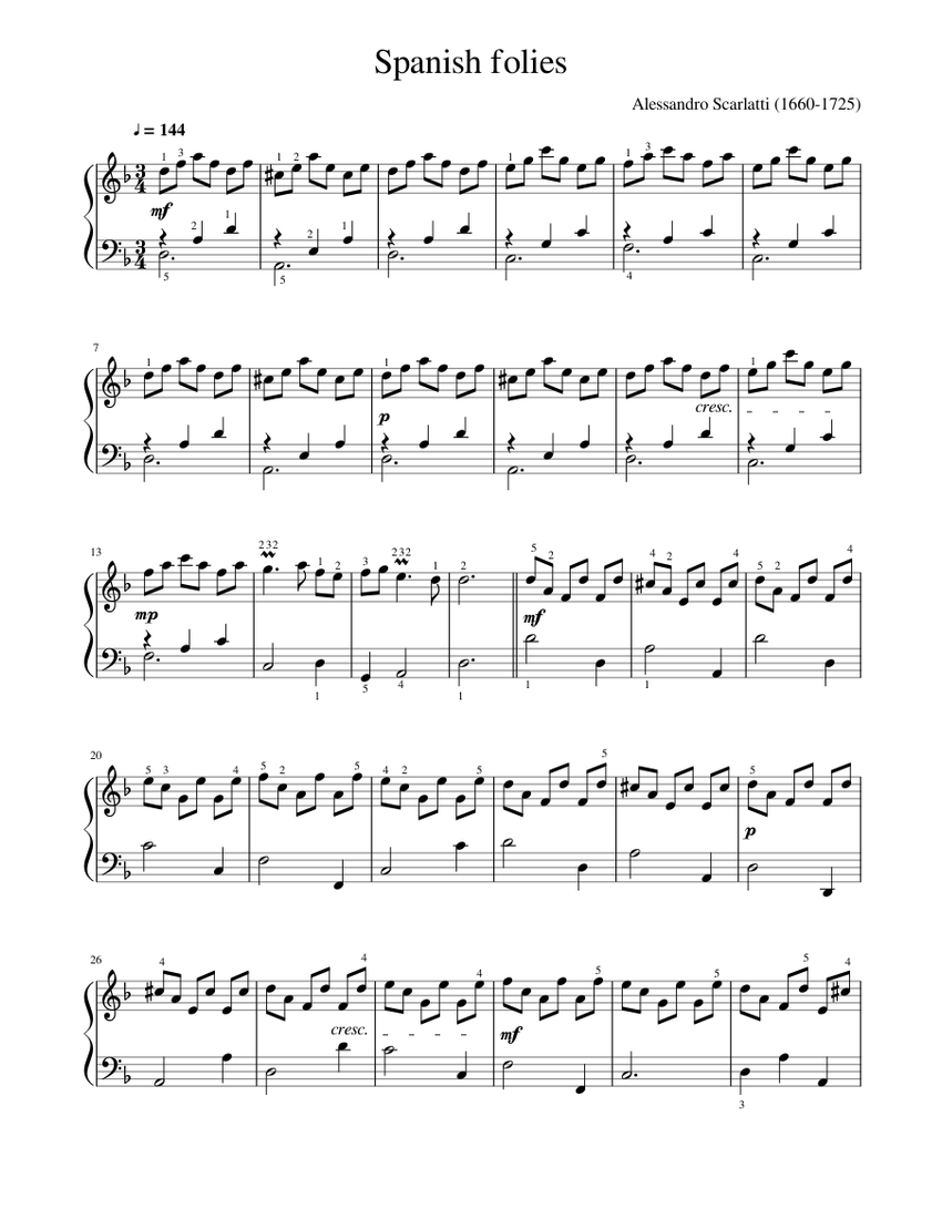 Scarlatti Alessandro - Spanish folies Sheet music for Piano (Solo) |  Musescore.com