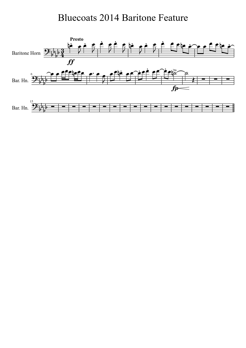 Bluecoats 2014 Baritone Feature Sheet Music for Baritone horn (Solo ...