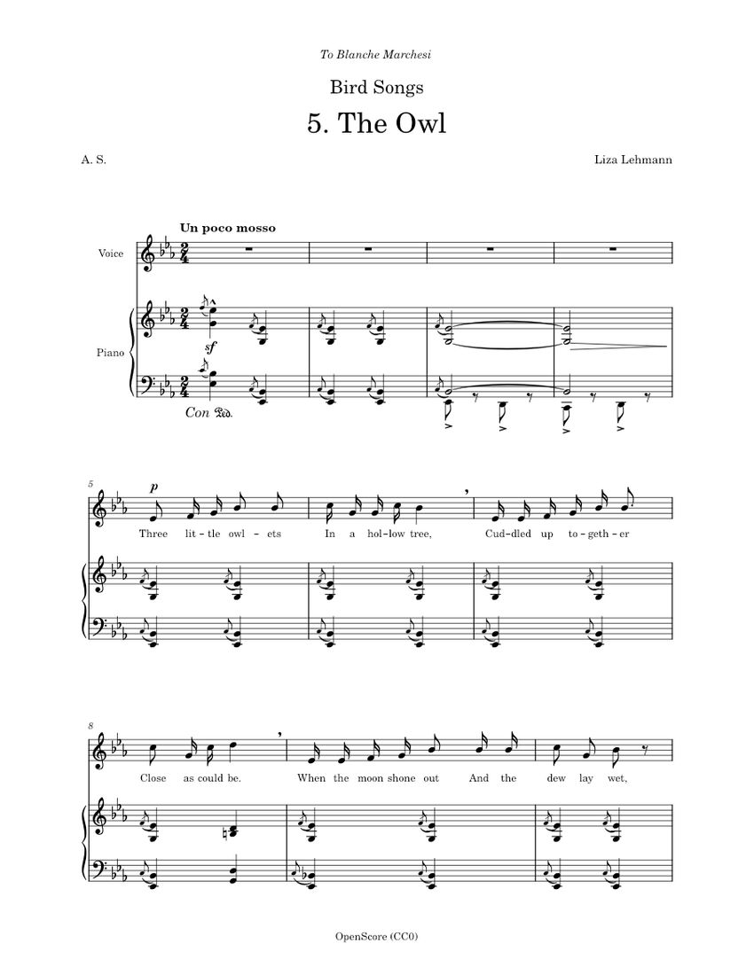 Lehmann, Liza - Bird Songs, No.5 - The Owl Sheet music for Piano ...