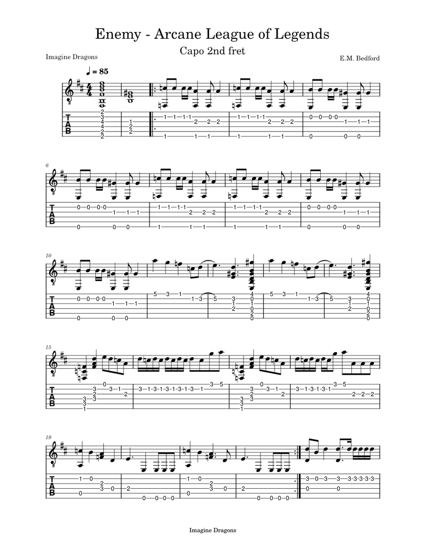 Enemy Imagine Dragons Sheet music for Guitar (Solo)