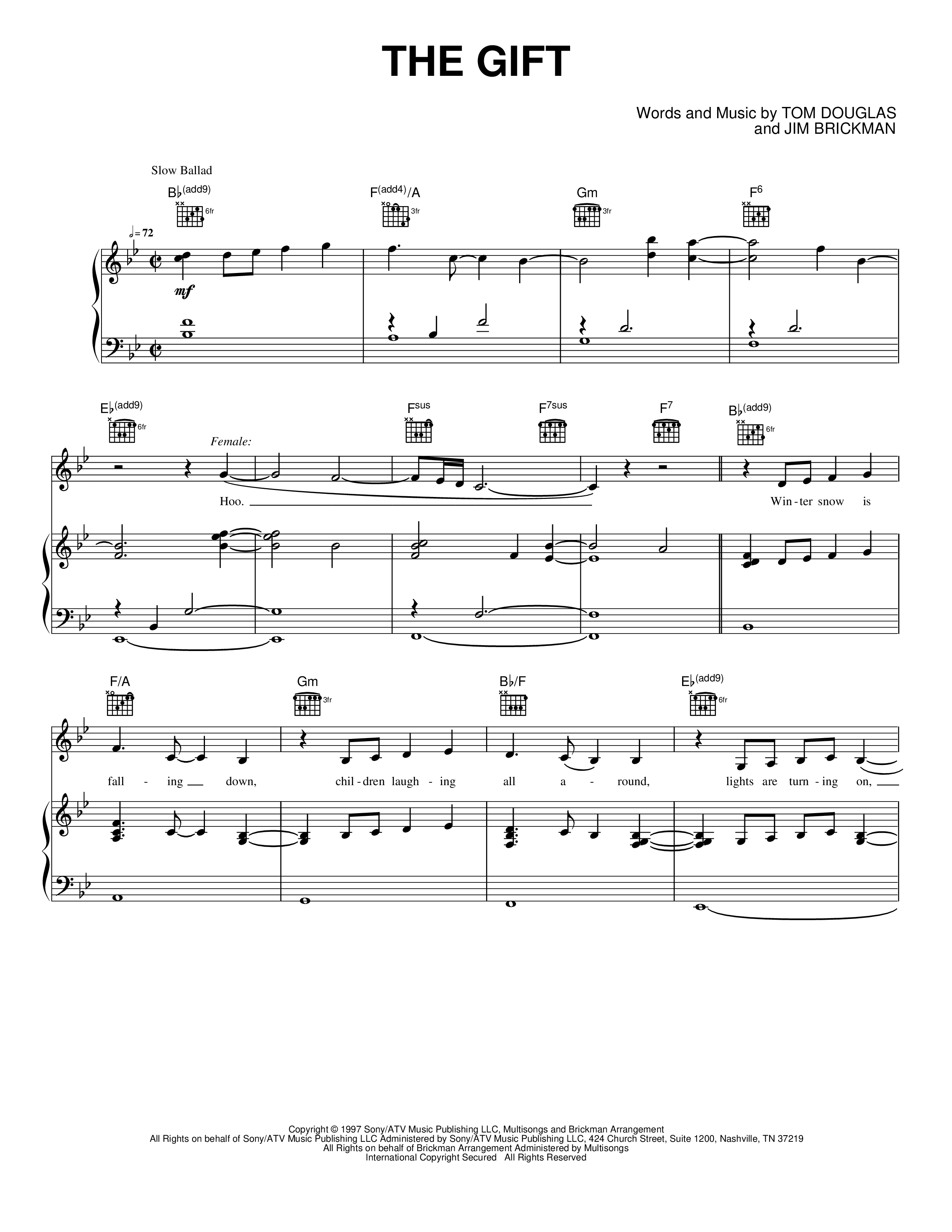 Play Official version of The gift Sheet Music by Jim Brickman for