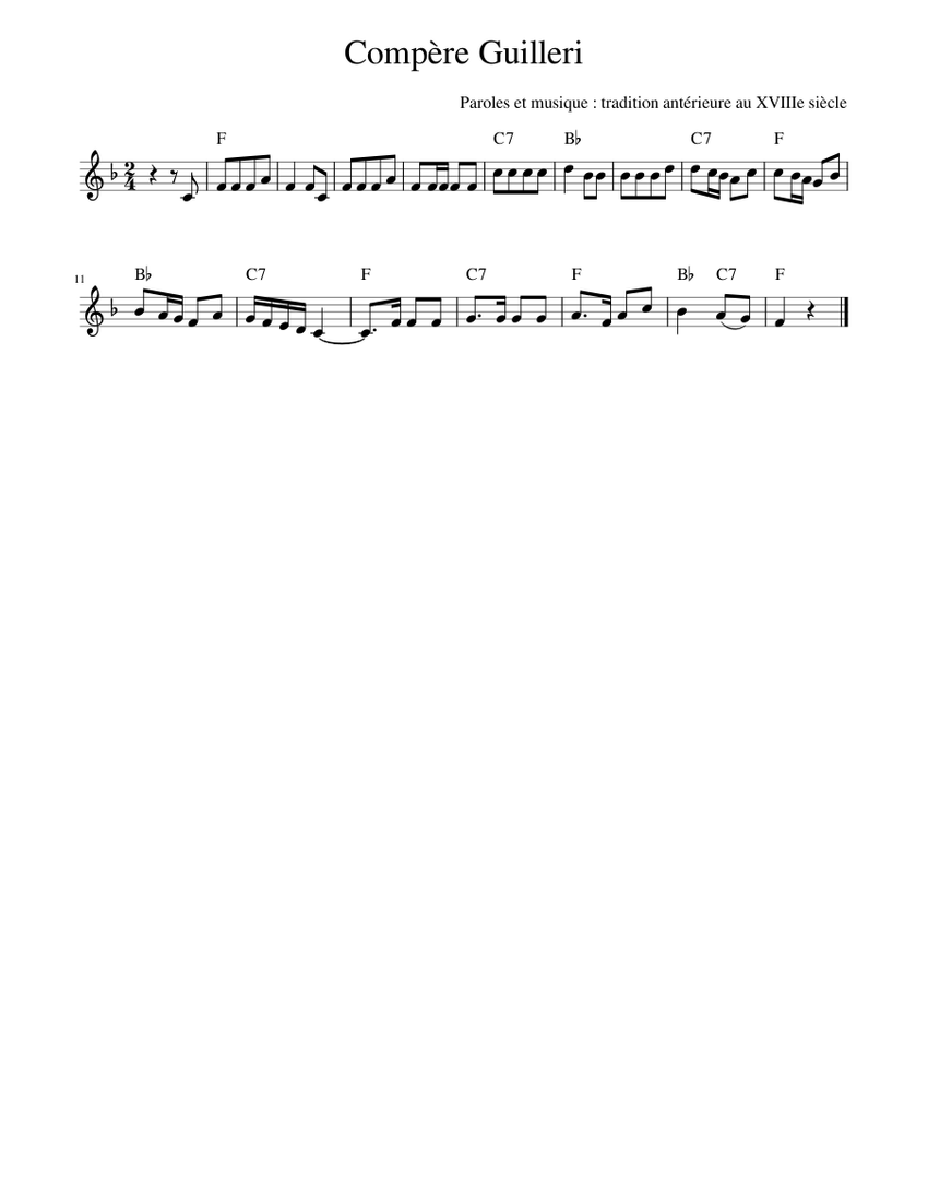 Traditional music - Compère Guilleri Sheet music for Piano (Solo) |  Musescore.com