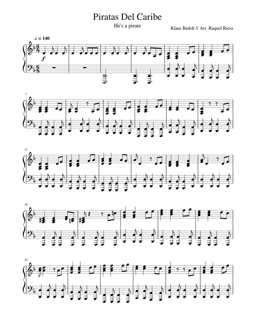 Piratas Del Caribe Sheet music for Piano (Solo) | Musescore.com