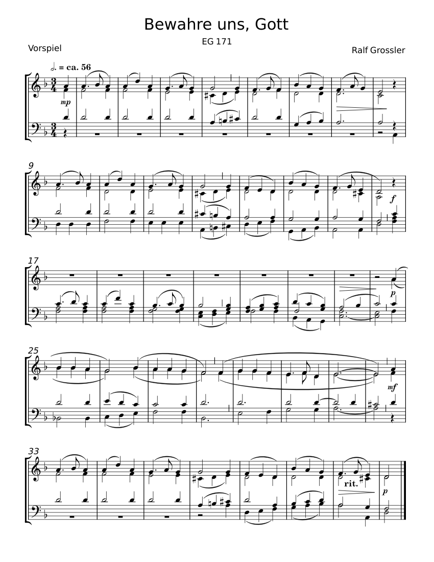 Go Ttt Bewahre uns, Gott - Ralf Grössler Sheet music for Piano (Piano Duo ...
