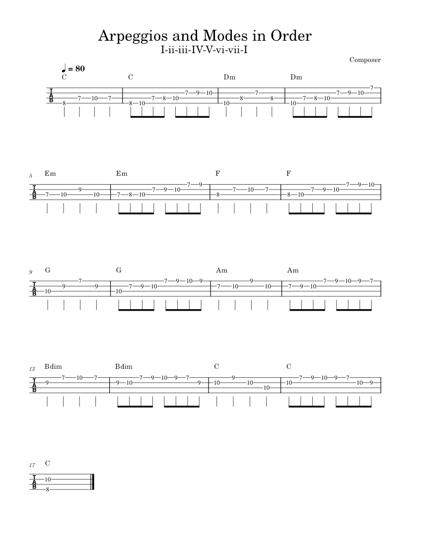 C Major Bass Arpeggios and Modes in Ascending Order Sheet music for ...