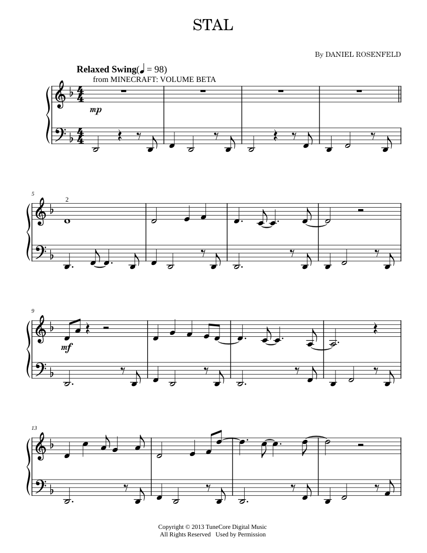 Play Official Version Of Stal from Minecraft Sheet Music By C418 For Play Official Version Of Stal from Minecraft Sheet Music By C418 For