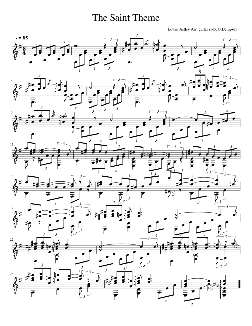 The Saint TV Theme – Edwin Astley Sheet Music for Guitar (Solo ...