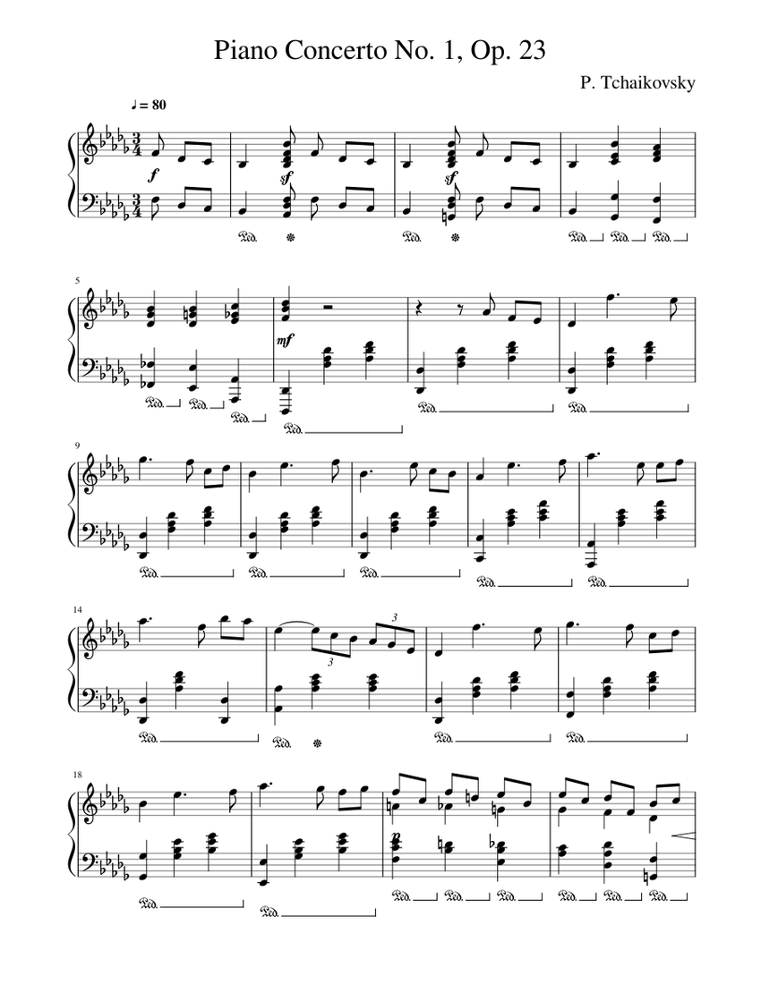 Piano Concerto No. 1 - Tchaikovsky Sheet music for Piano (Solo