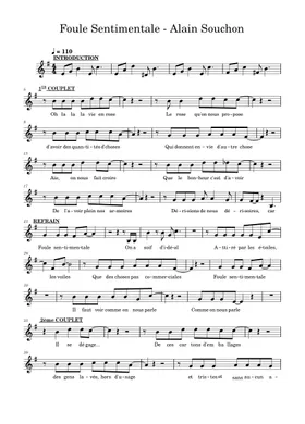 Free Foule Sentimentale by Alain Souchon sheet music | Download PDF or  print on Musescore.com