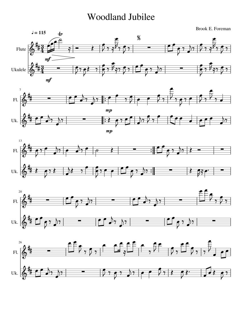 Woodland Jubilee Sheet music for Flute, Ukulele (Mixed Duet