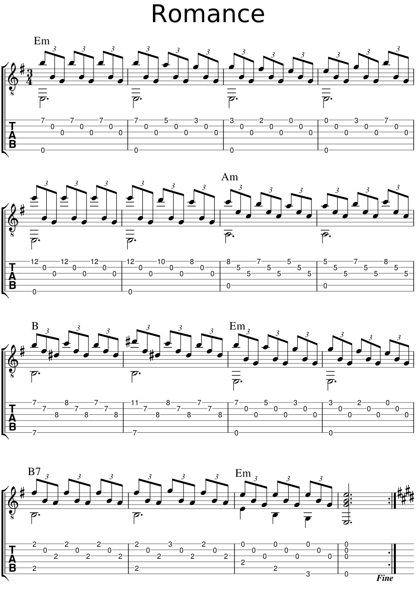 Romance TAB Sheet music for Guitar (Solo) | Musescore.com