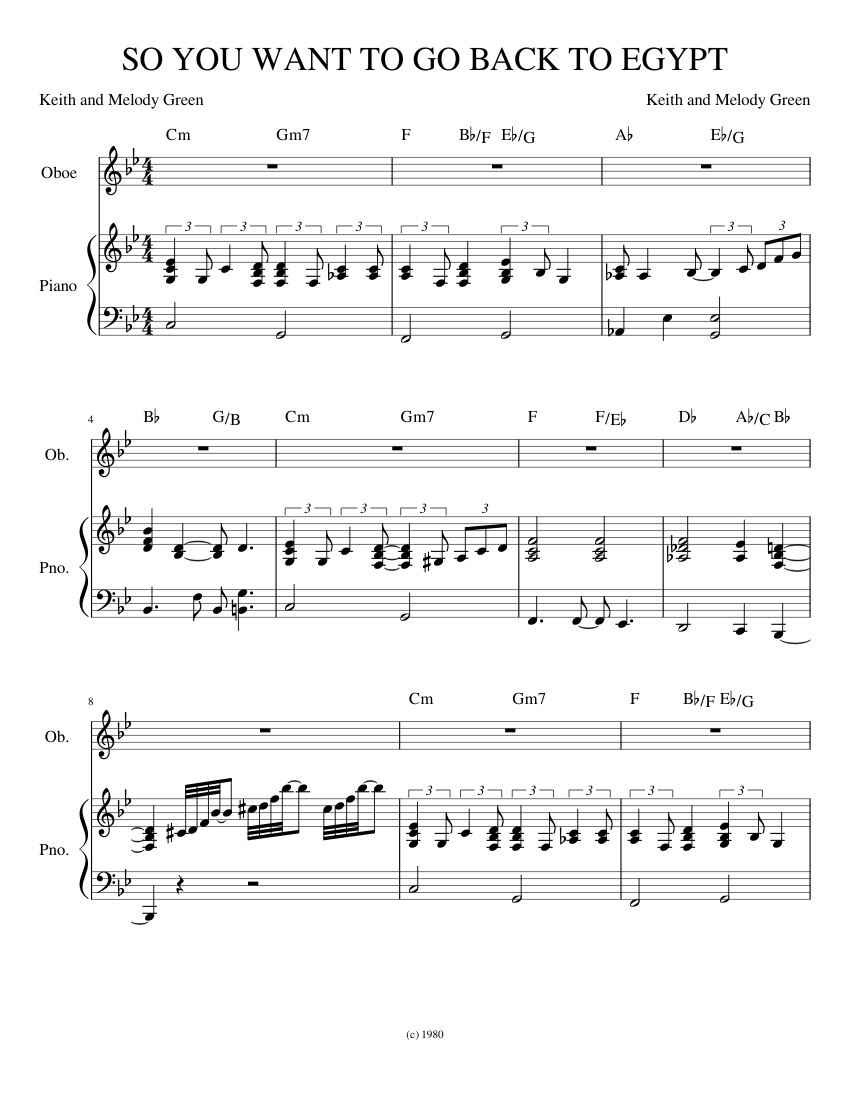 SO YOU WANT TO GO BACK TO EGYPT Sheet music for Piano, Oboe (Solo