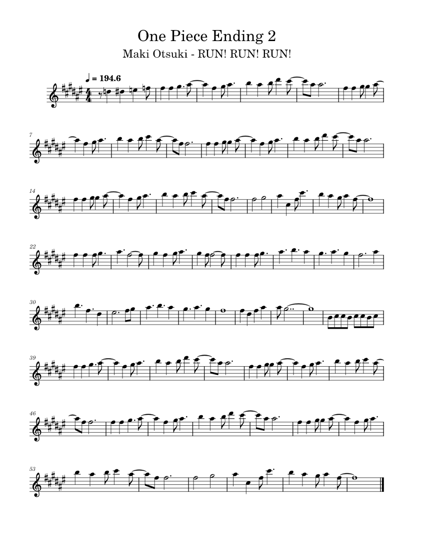 One Piece Ending 2 Sheet Music For Flute Solo Musescore Com