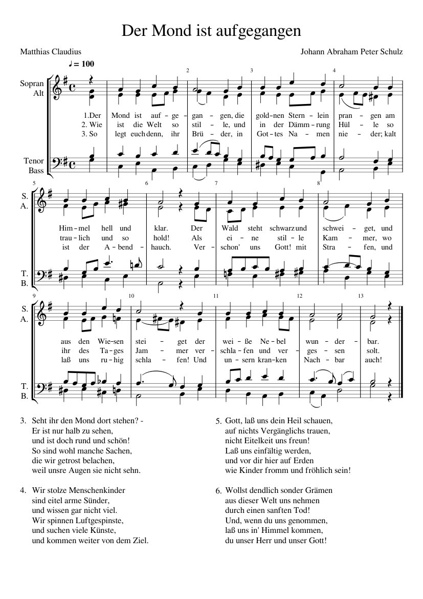 オルフ 「Der Mond（月）」 楽譜 月が昇った 楽譜 ピアノ (ピアノデュオ) | MuseScore.com