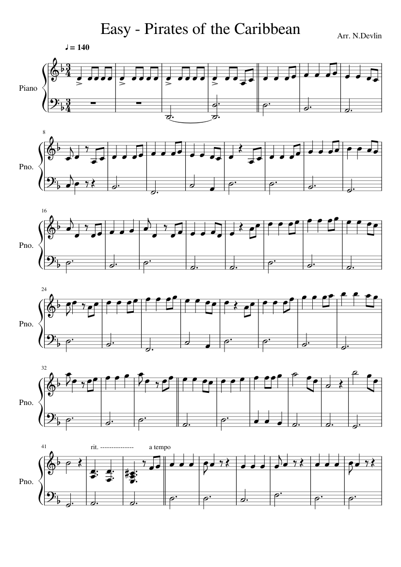 Pirates of the Caribbean - Easy Piano Sheet music for Piano (Piano Duo) |  Musescore.com
