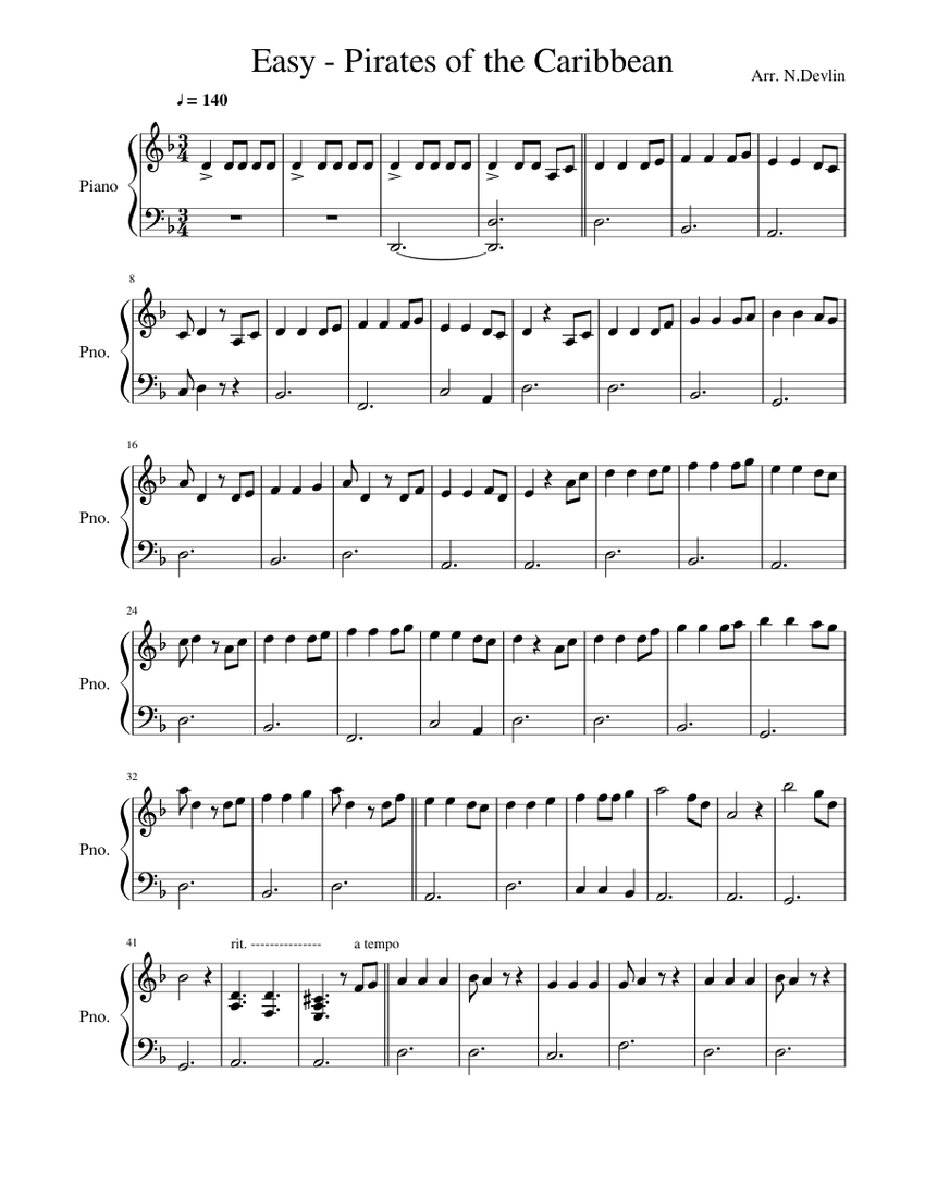 Pirates of the Caribbean - Easy Piano Sheet music for Piano (Piano Duo) |  Musescore.com