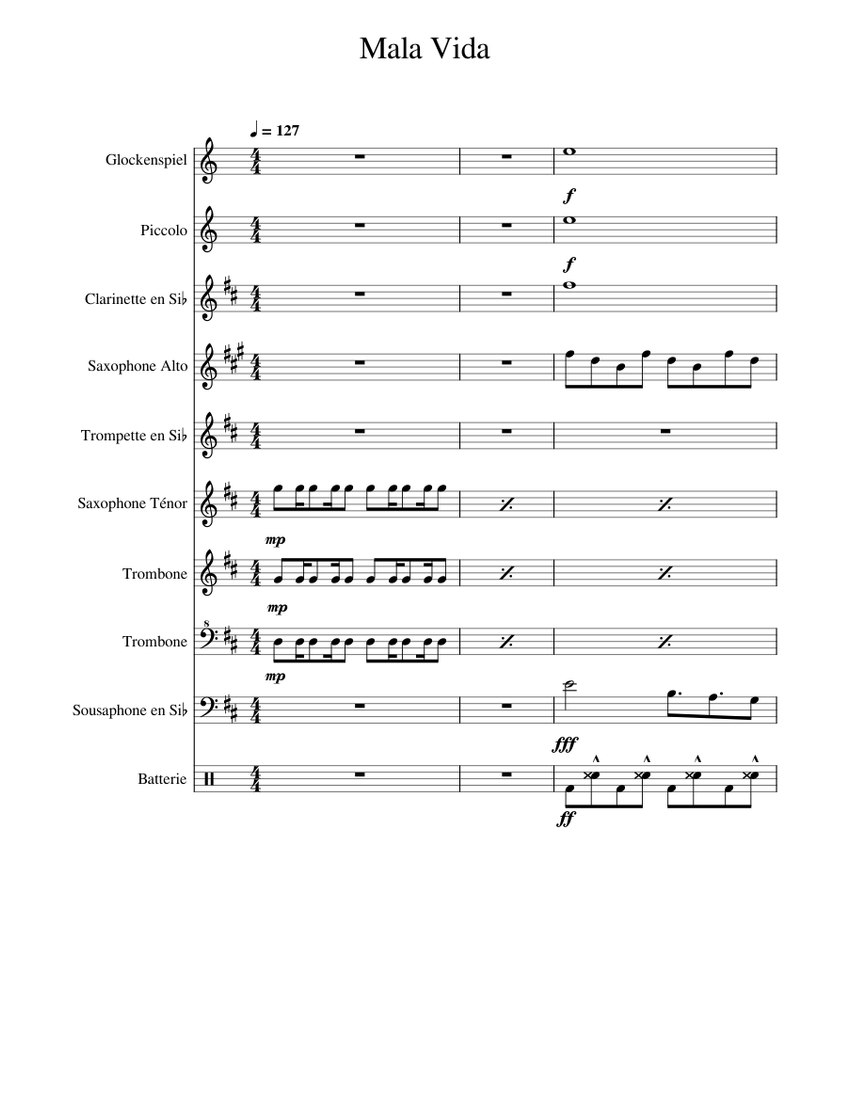 Mala Vida Sheet music for Trombone, Flute piccolo, Clarinet in b-flat,  Saxophone alto & more instruments (Pep Band) | Musescore.com