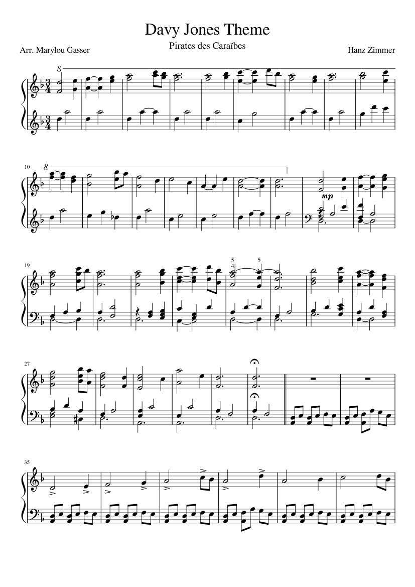 Davy Jones Theme Sheet Music For Piano Solo Musescore Com