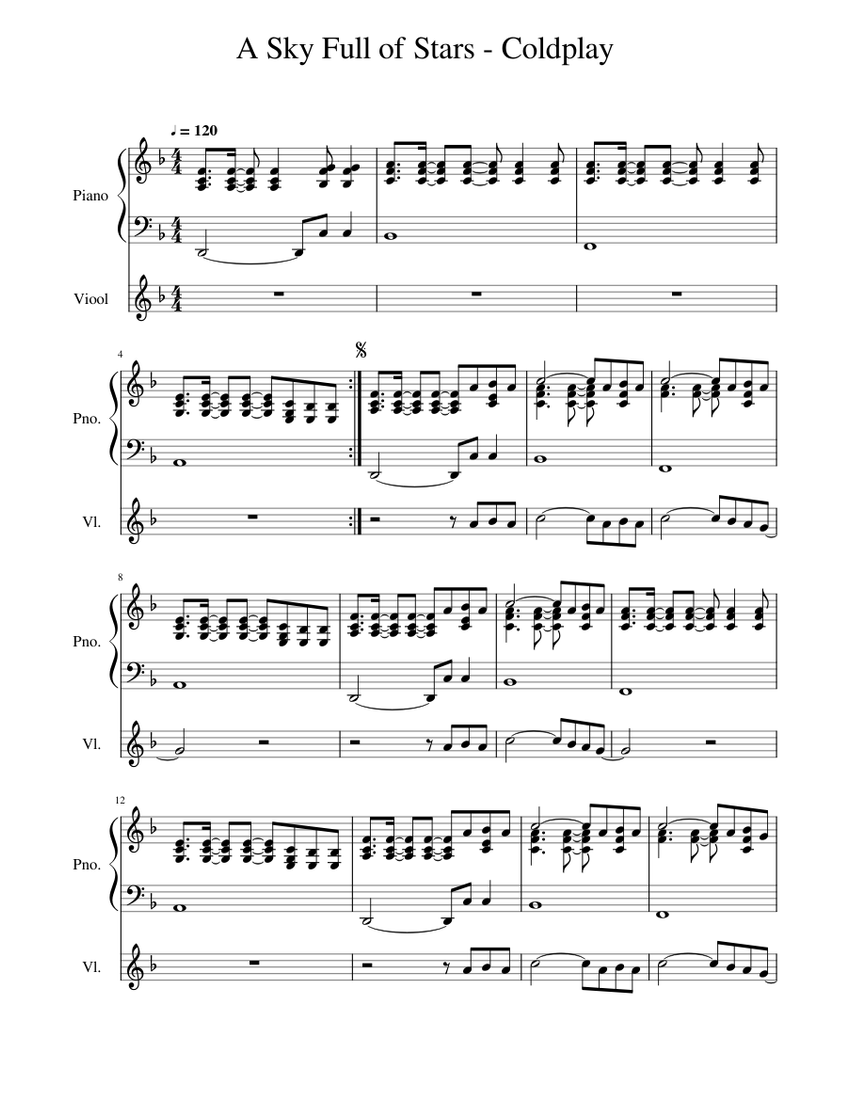 A Sky Full of Stars - Coldplay Sheet music for Piano, Violin (Piano-Voice)  | Musescore.com