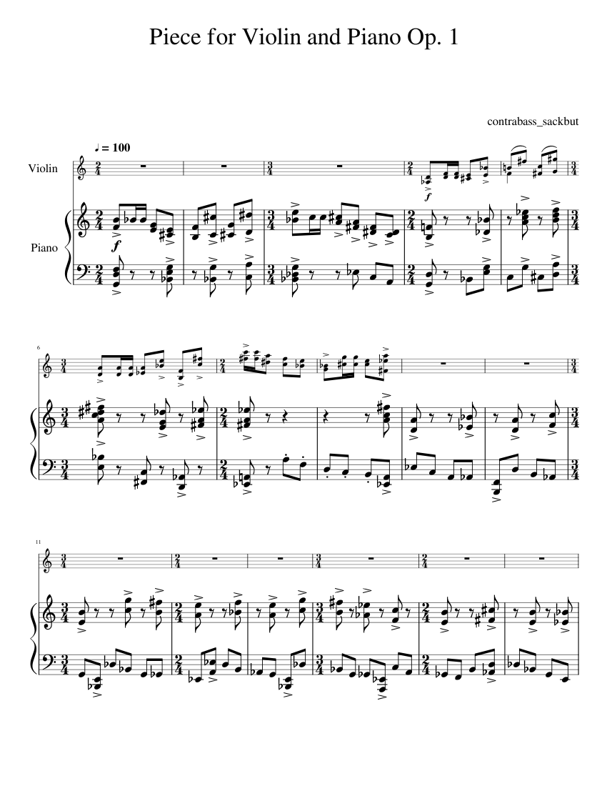 Piece for Violin and Piano Sheet music for Piano, Violin (Mixed Duet ...