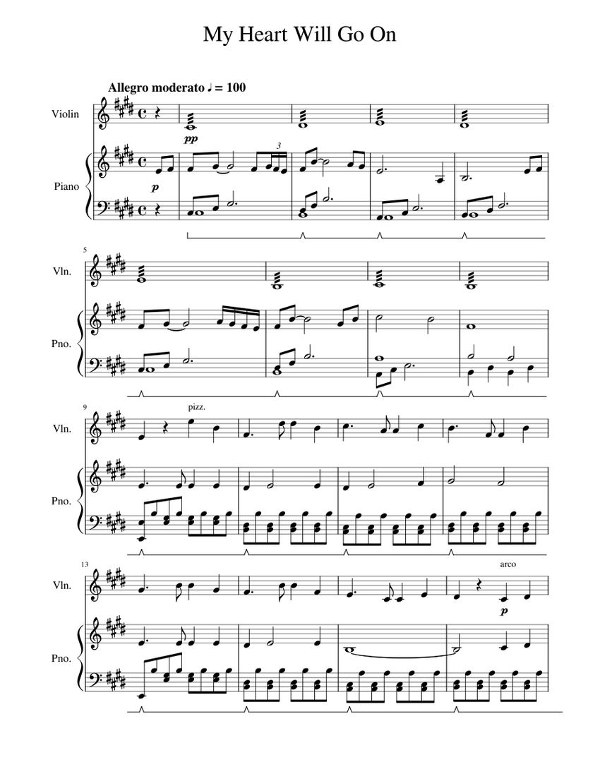 My Heart Will Go On (violin and piano arrangement) Sheet music for Piano,  Violin (Mixed Duet) | Musescore.com