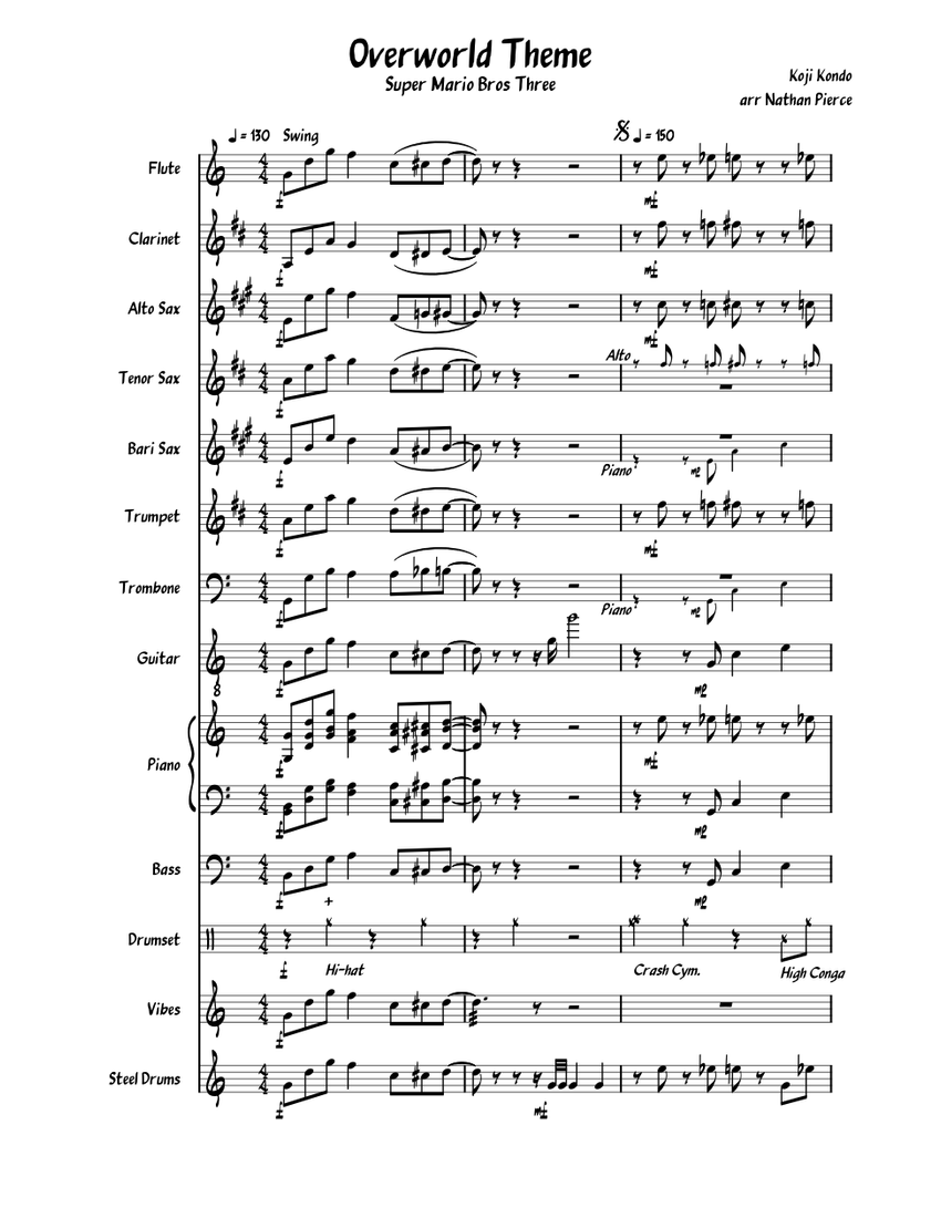 Super Mario Bros Three Overworld Sheet music for Piano, Trombone, Flute ...