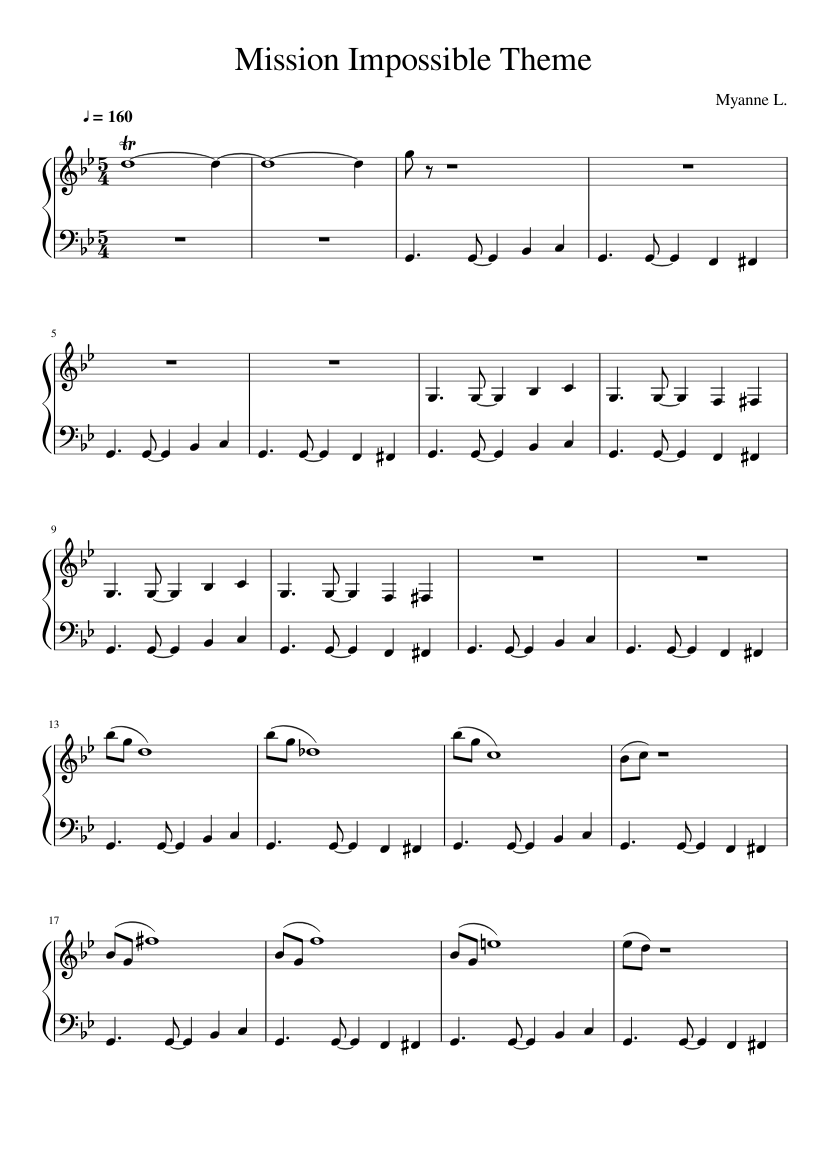 Mission Impossible Theme Sheet Music For Piano (Solo) Easy | Musescore.com