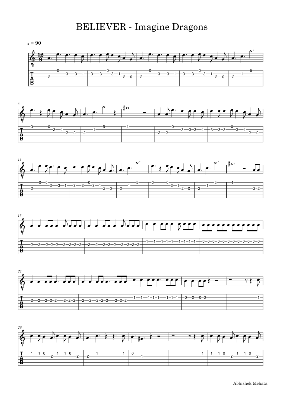 Believer BELIEVER - Imagine Dragons Sheet music for Guitar (Solo ...