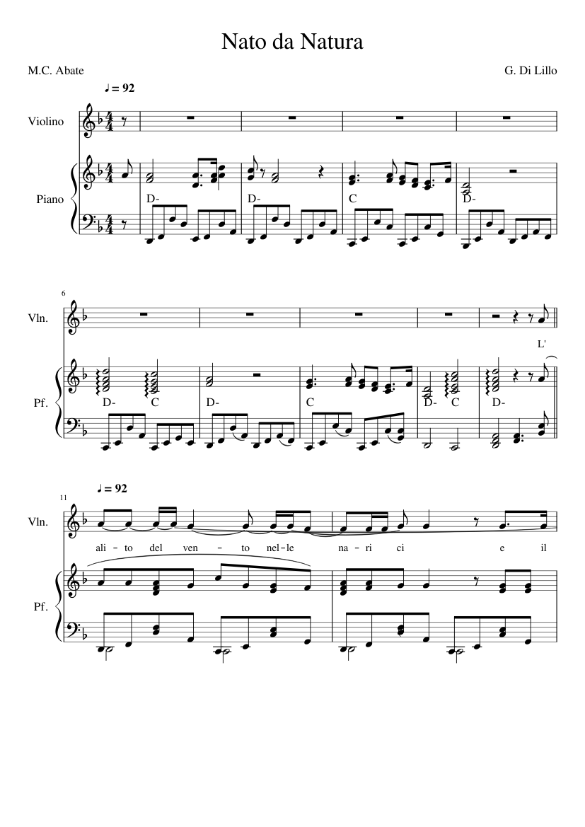 Nato da Natura Sheet music for Piano, Violin (Solo) | Musescore.com