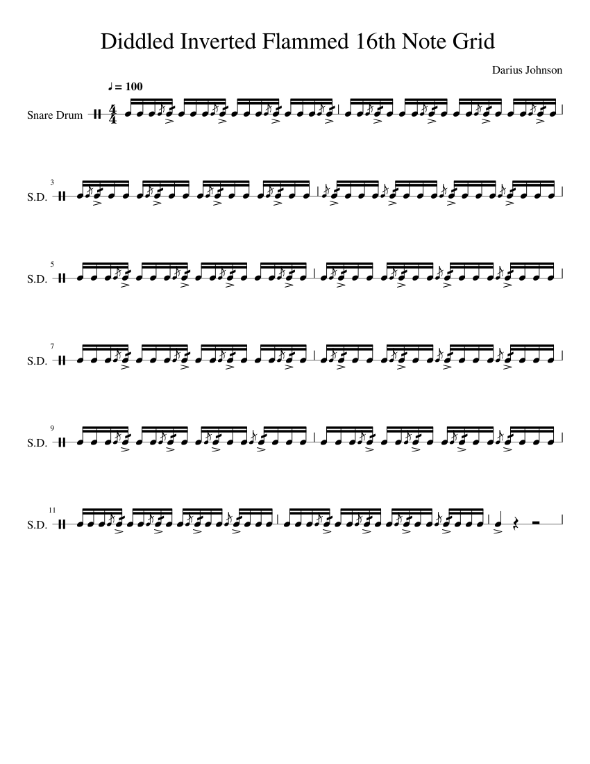 Inverted 16th Note Diddled Inverted Flammed 16th Note Grid Sheet music for Snare drum ...