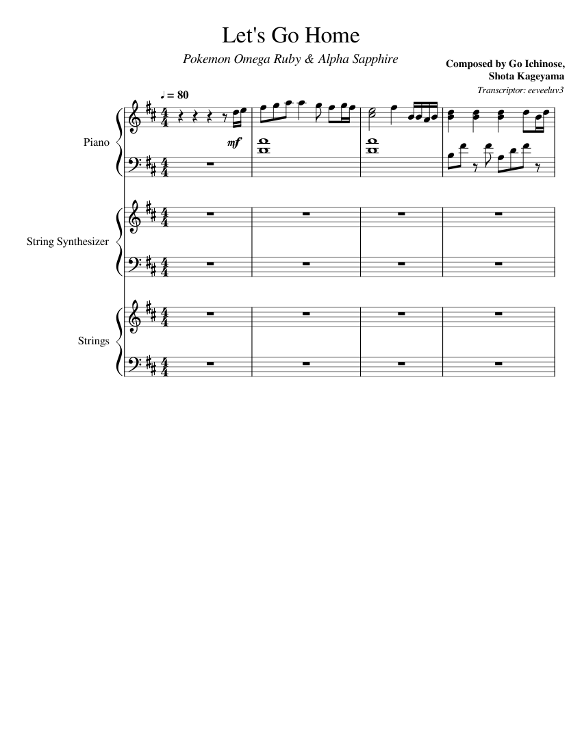 Pokémon Omega Ruby/Alpha Sapphire - Let's Go Home Sheet music for Piano,  Strings group (Mixed Trio) | Musescore.com