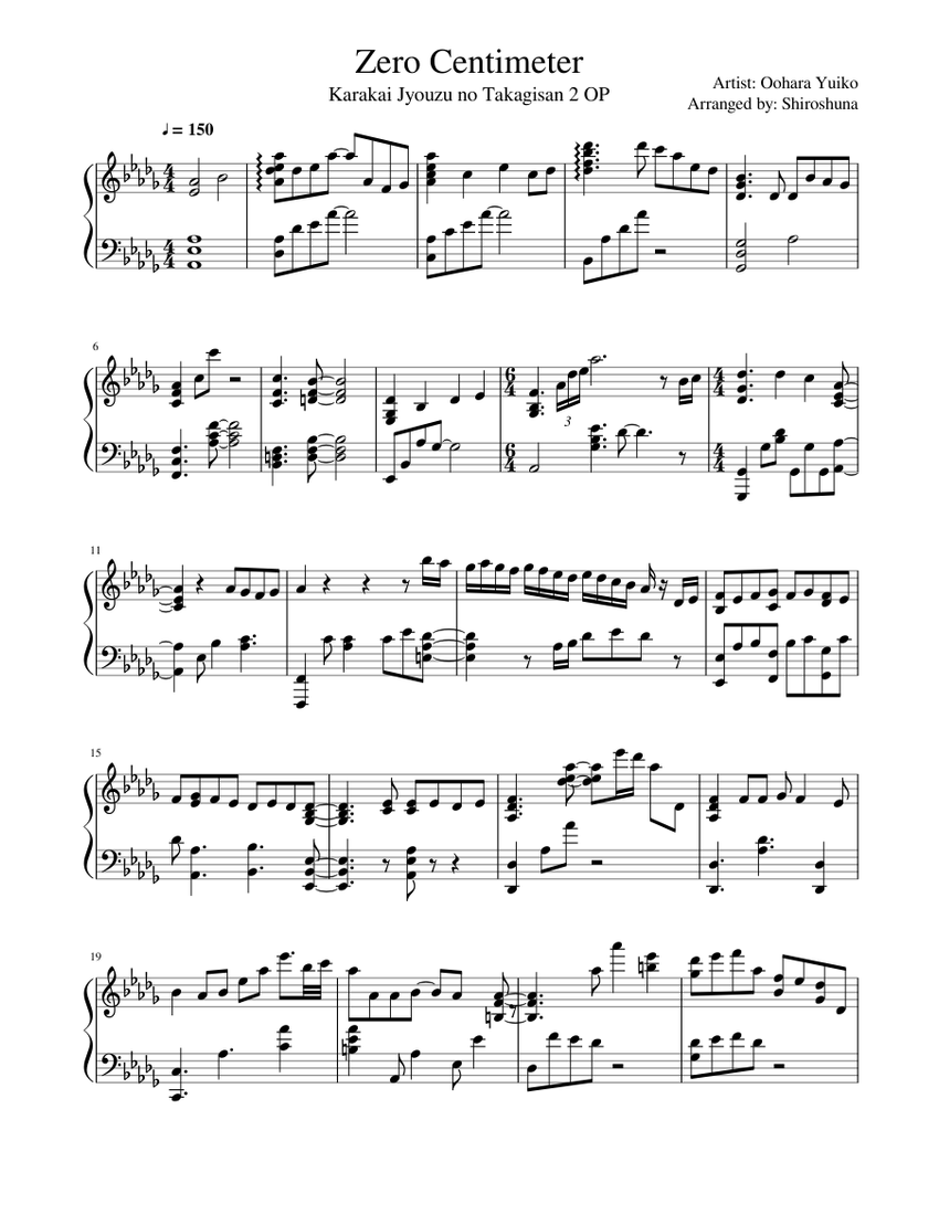 Zero Centimeter Sheet music for Piano (Solo) | Musescore.com