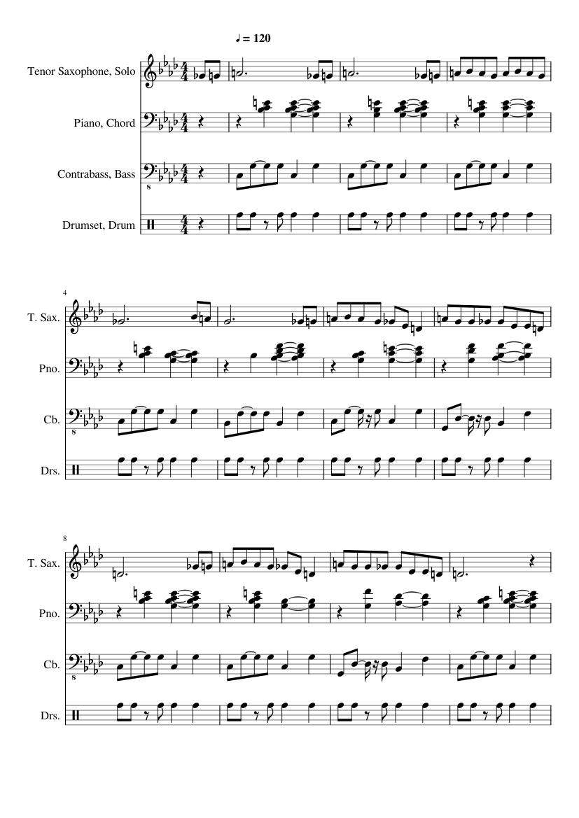 Ah ya zein آه يا زين (Playalong) Sheet music for Piano, Saxophone tenor,  Contrabass, Drum group (Mixed Quartet) | Musescore.com