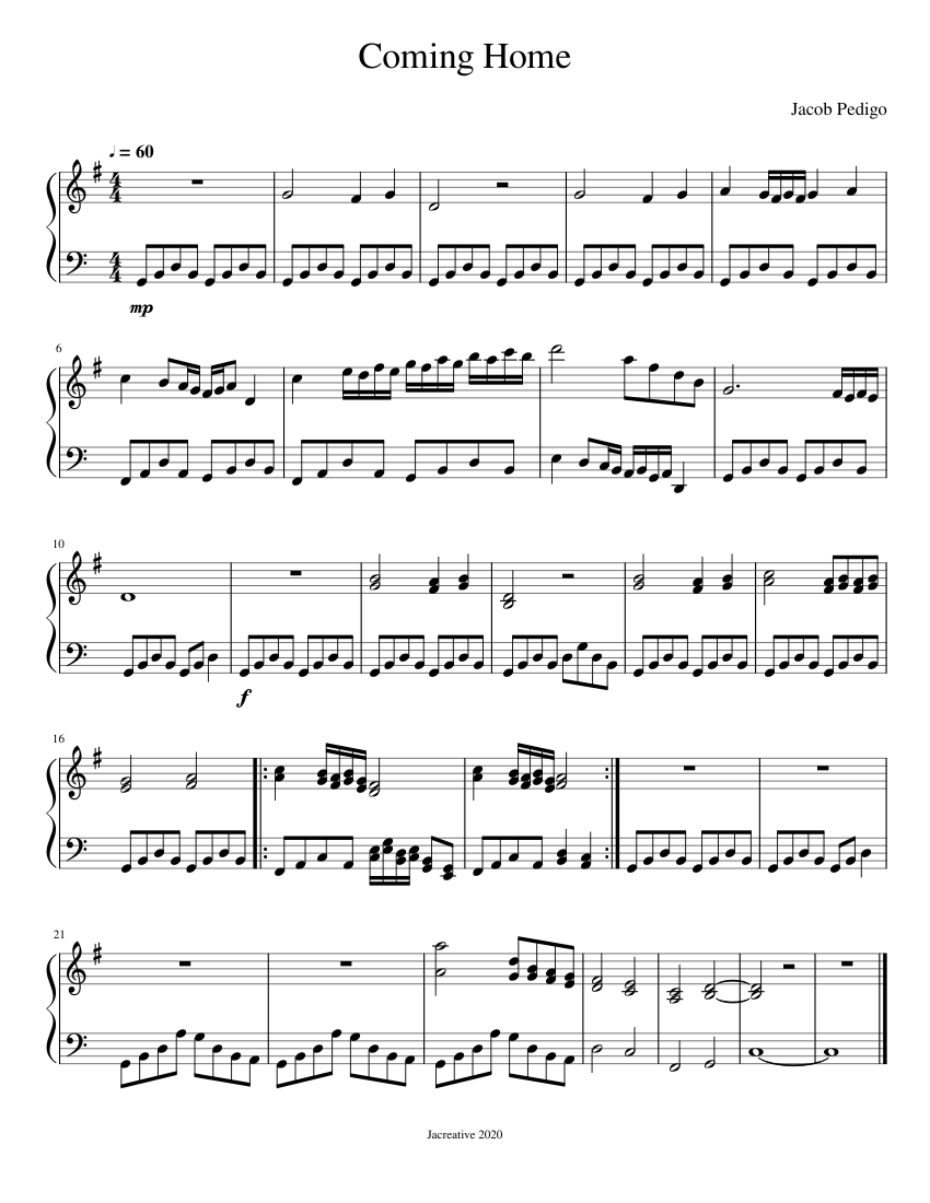 Coming Home Sheet music for Piano (Solo) Easy | Musescore.com
