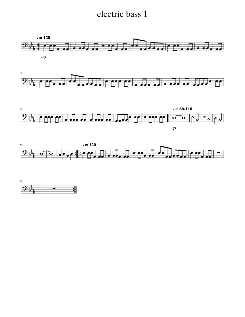 bass 1 Sheet music for Bass guitar (Solo) | Musescore.com