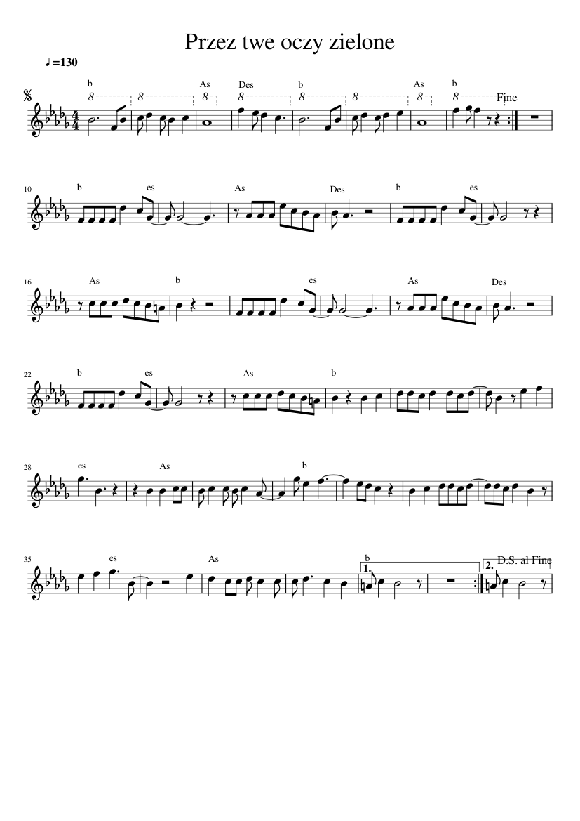 Przez Twe Oczy Zielone For Keyboard Sheet Music For Piano Solo Musescore Com