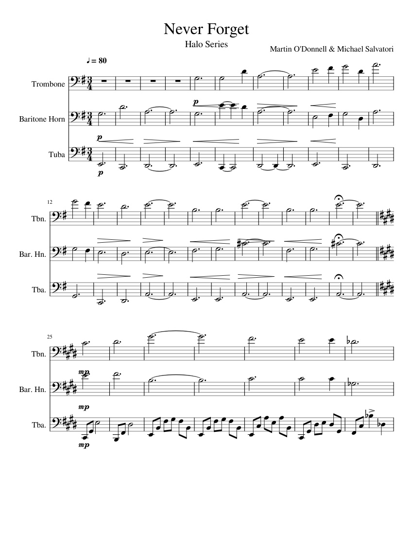 Agriculture Stressful penance Never Forget (Halo) Sheet music for Trombone, Tuba, Baritone horn (Mixed  Trio) | Musescore.com