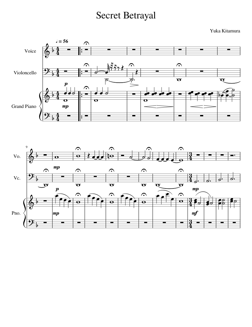 Secret Betrayal Sheet music for Piano, Vocals, Cello (Mixed Trio) |  Musescore.com